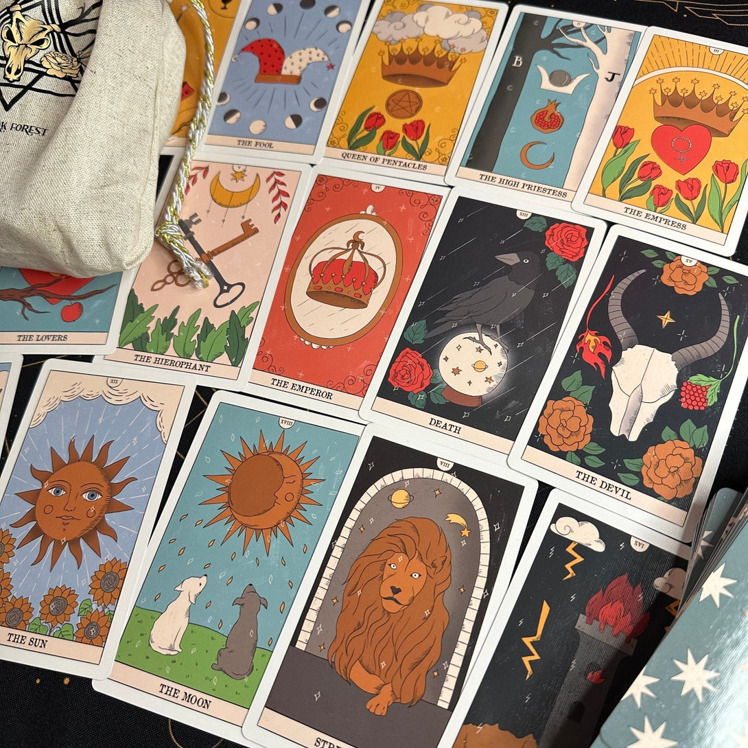 Moon Magic Tarot Deck.Eco Linen Cardboard - Dark Forest Tarot Cards