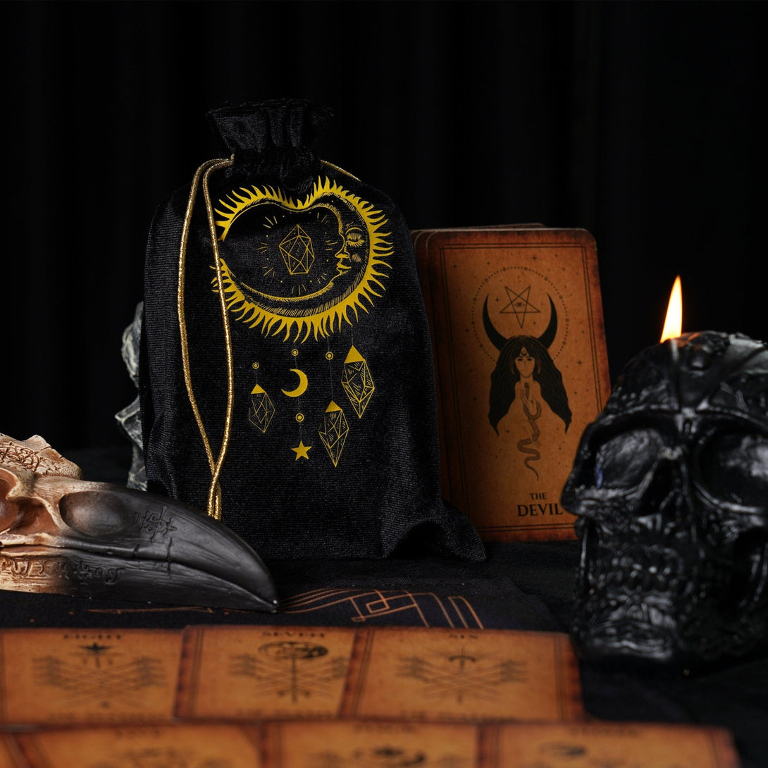 Velvet Tarot Cards Bag Black&Gold - Dark Forest Tarot Cards